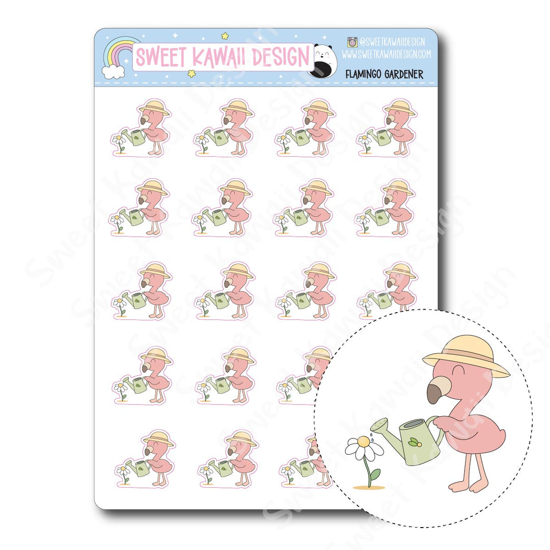 Kawaii Flamingo Stickers - Gardener