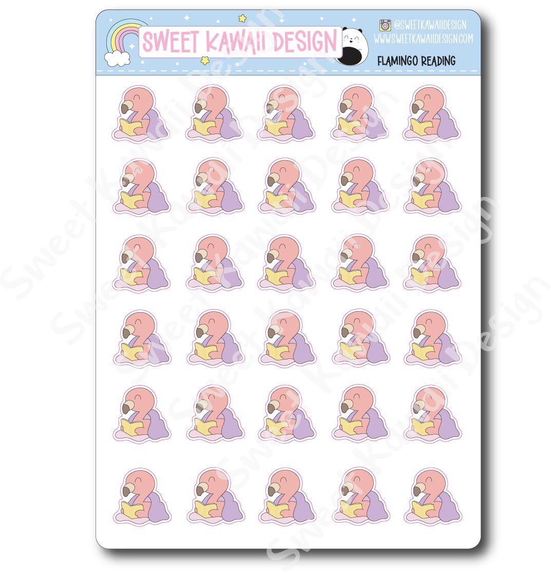 Kawaii Flamingo Stickers - Reading