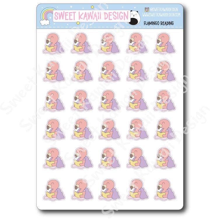 Kawaii Flamingo Stickers - Reading