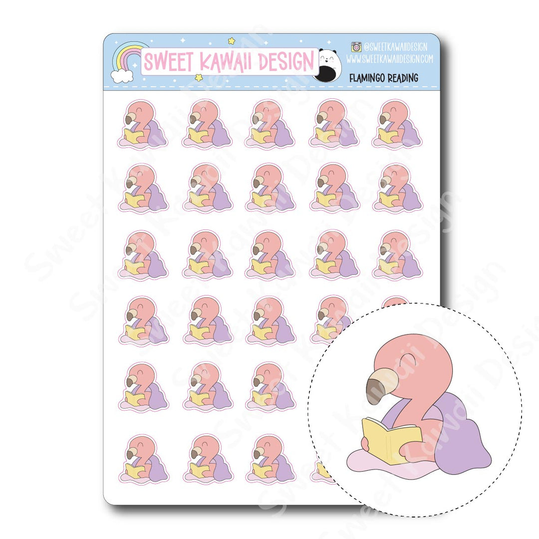 Kawaii Flamingo Stickers - Reading