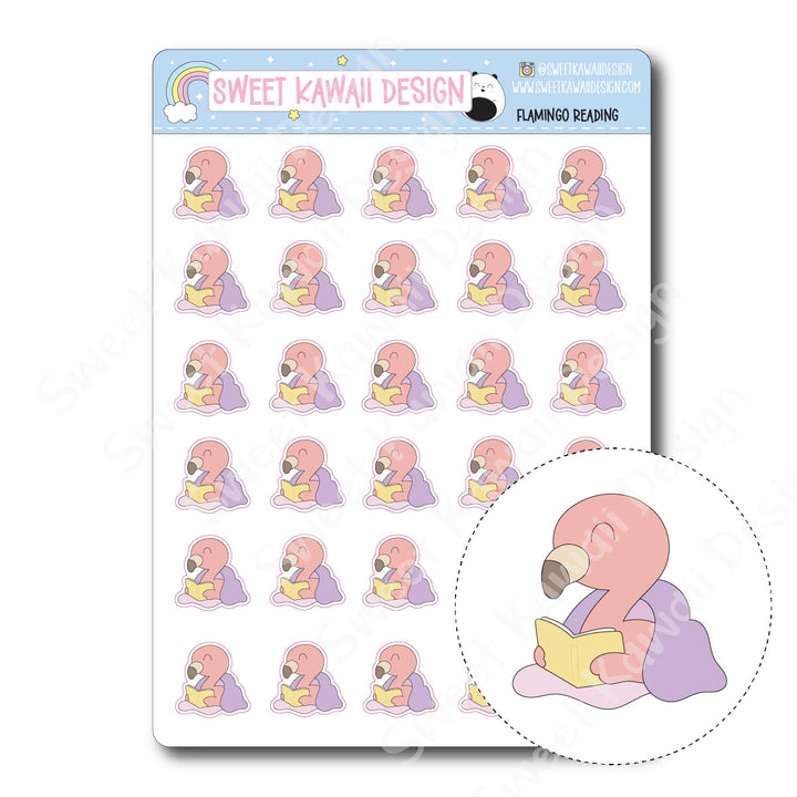 Kawaii Flamingo Stickers - Reading