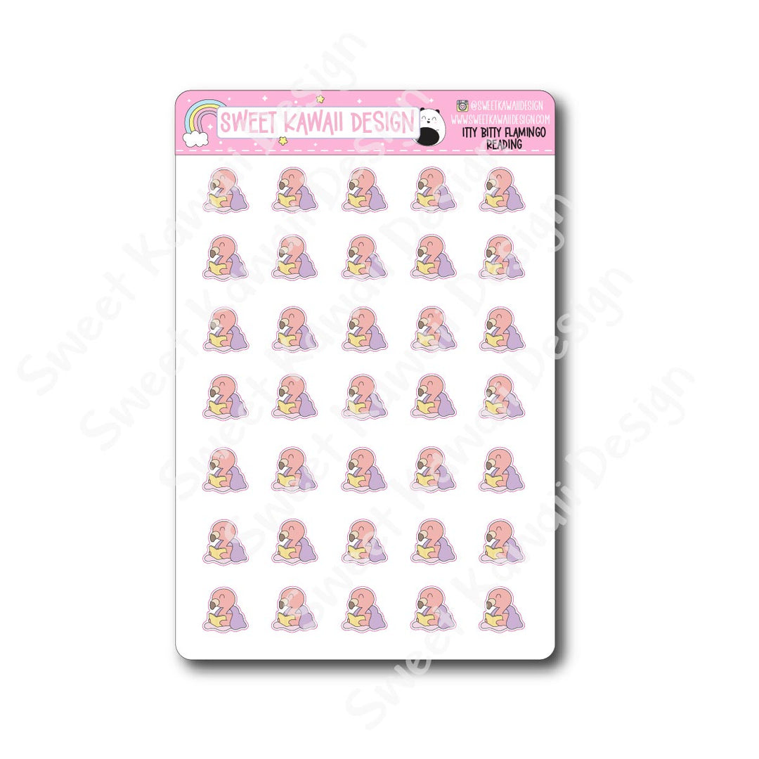Kawaii Flamingo Stickers - Reading