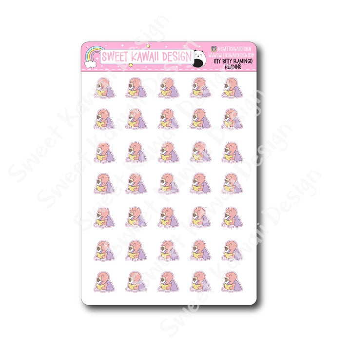 Kawaii Flamingo Stickers - Reading