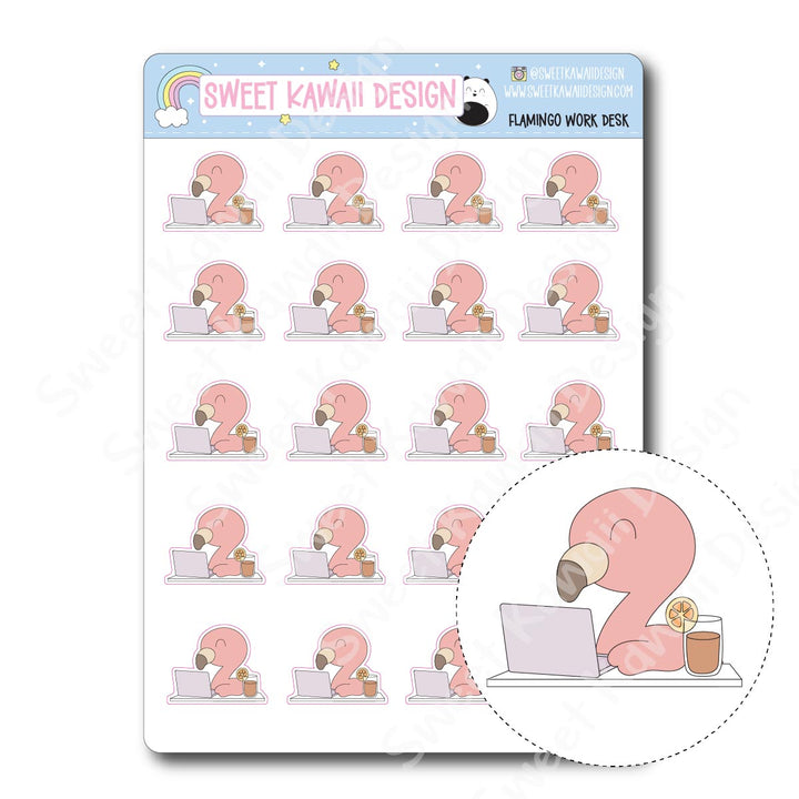 Kawaii Flamingo Stickers - Work Desk