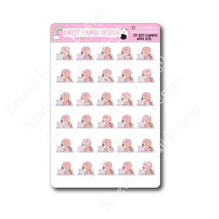 Kawaii Flamingo Stickers - Work Desk