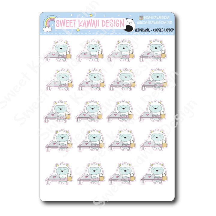 Kawaii Yeti (Frank) Stickers - Closes Laptop