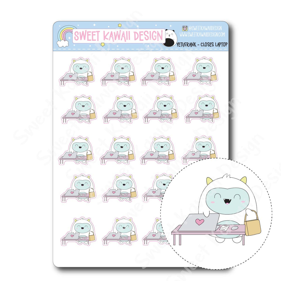 Kawaii Yeti (Frank) Stickers - Closes Laptop
