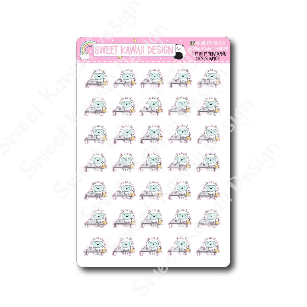 Kawaii Yeti (Frank) Stickers - Closes Laptop