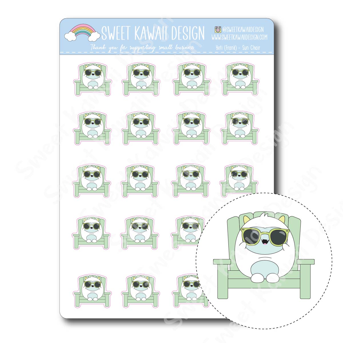 Kawaii Yeti  Stickers - Sun Chair