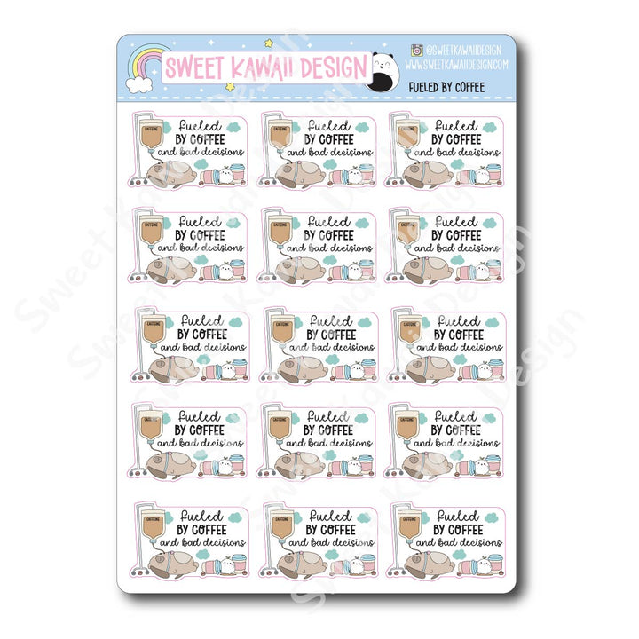 Kawaii Fueled by Coffee Stickers