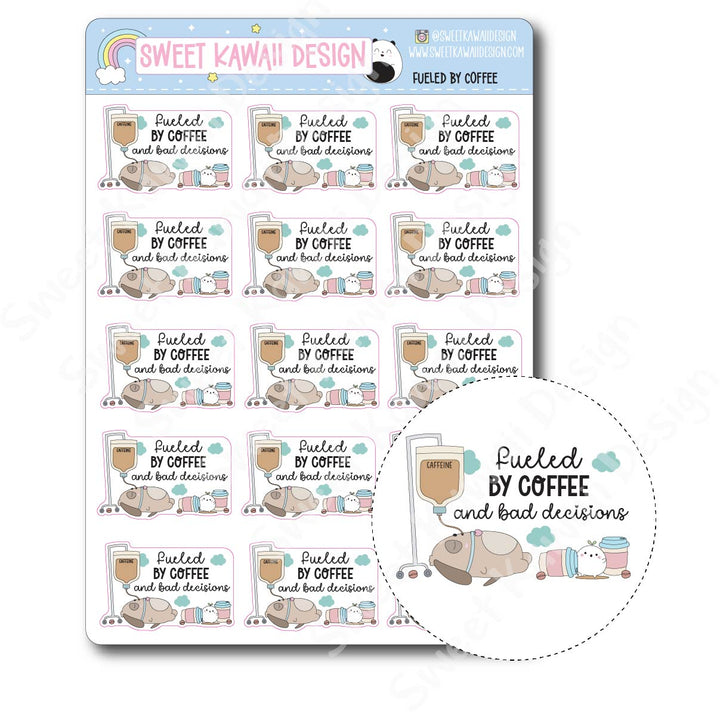 Kawaii Fueled by Coffee Stickers