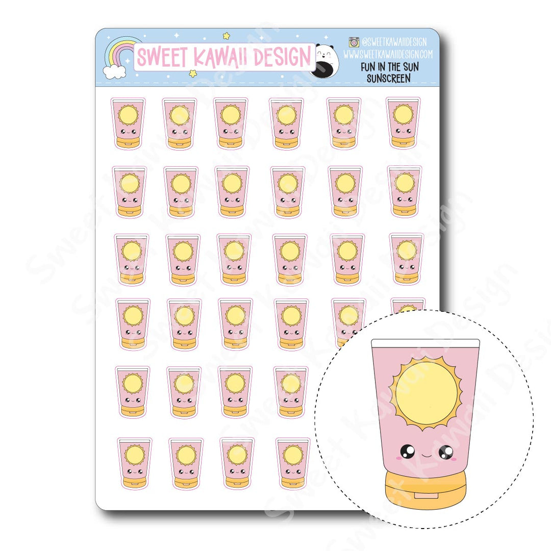 Kawaii Fun in the Sun Stickers - Sunscreen