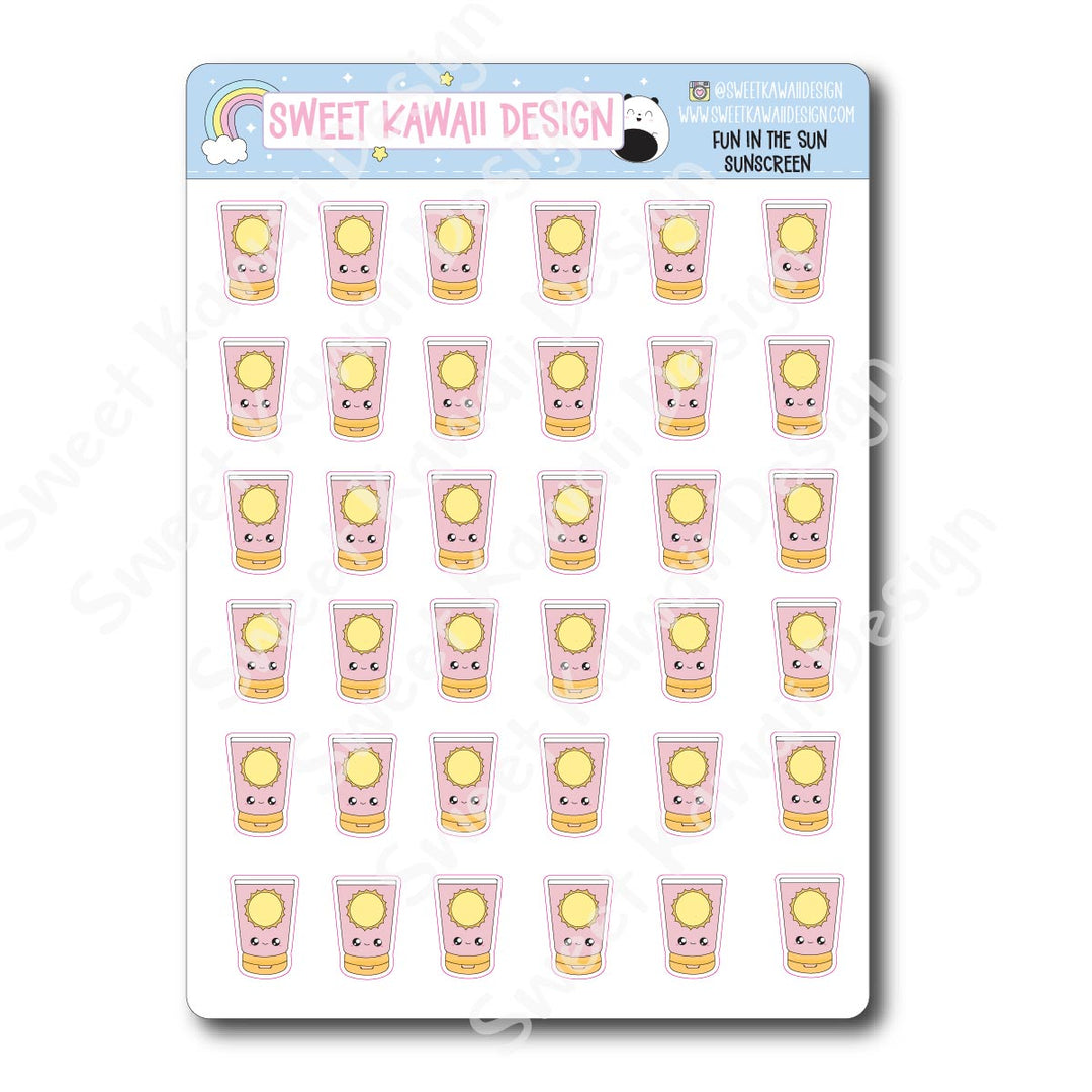 Kawaii Fun in the Sun Stickers - Sunscreen