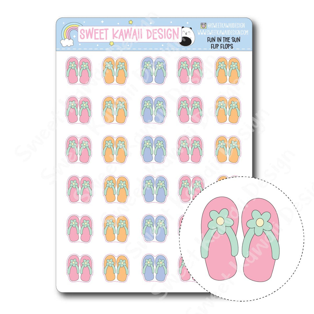 Kawaii Fun in the Sun Stickers - Flip Flops