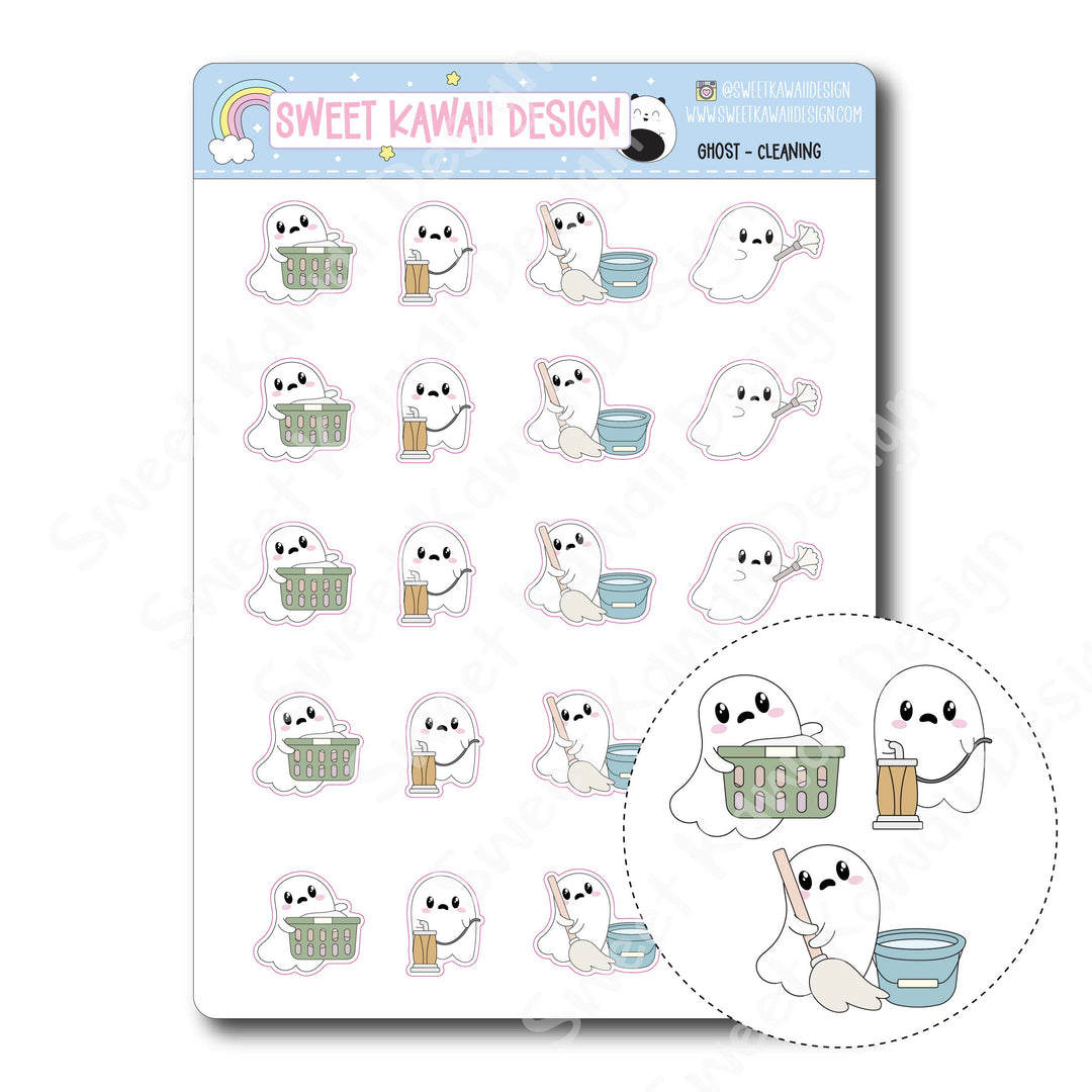 Kawaii Ghost Stickers - Cleaning
