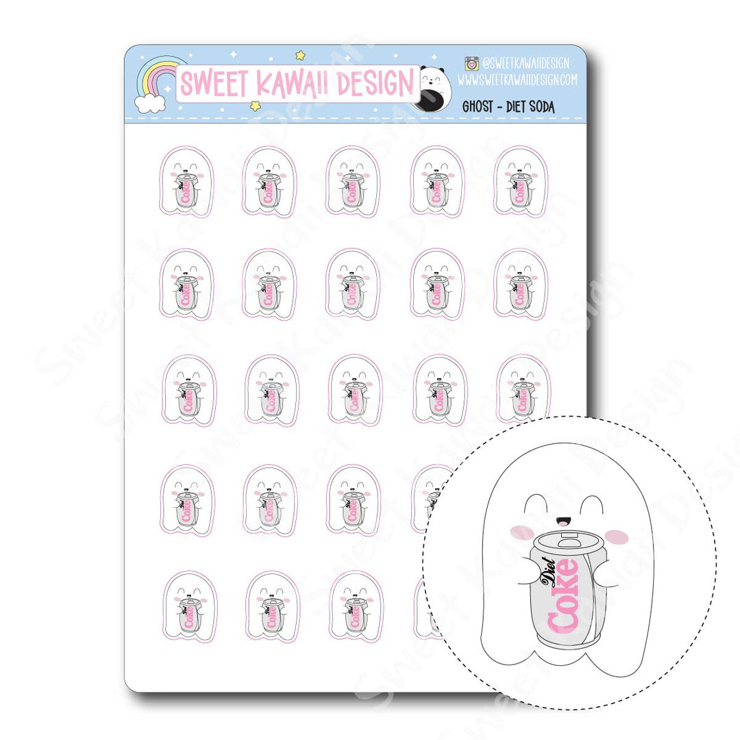 Kawaii Ghost Stickers - Diet Soda