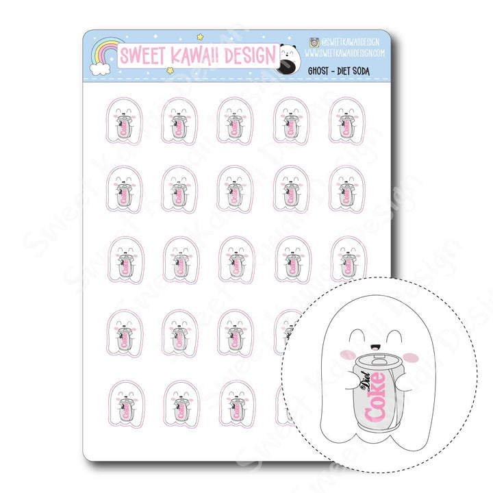 Kawaii Ghost Stickers - Diet Soda
