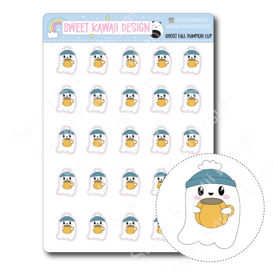 Kawaii Ghost Stickers - Pumpkin Cup