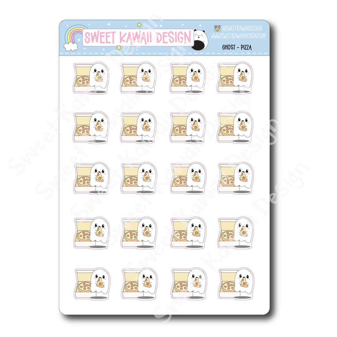 Kawaii Ghost Stickers - Pizza