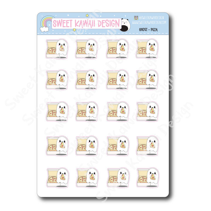 Kawaii Ghost Stickers - Pizza