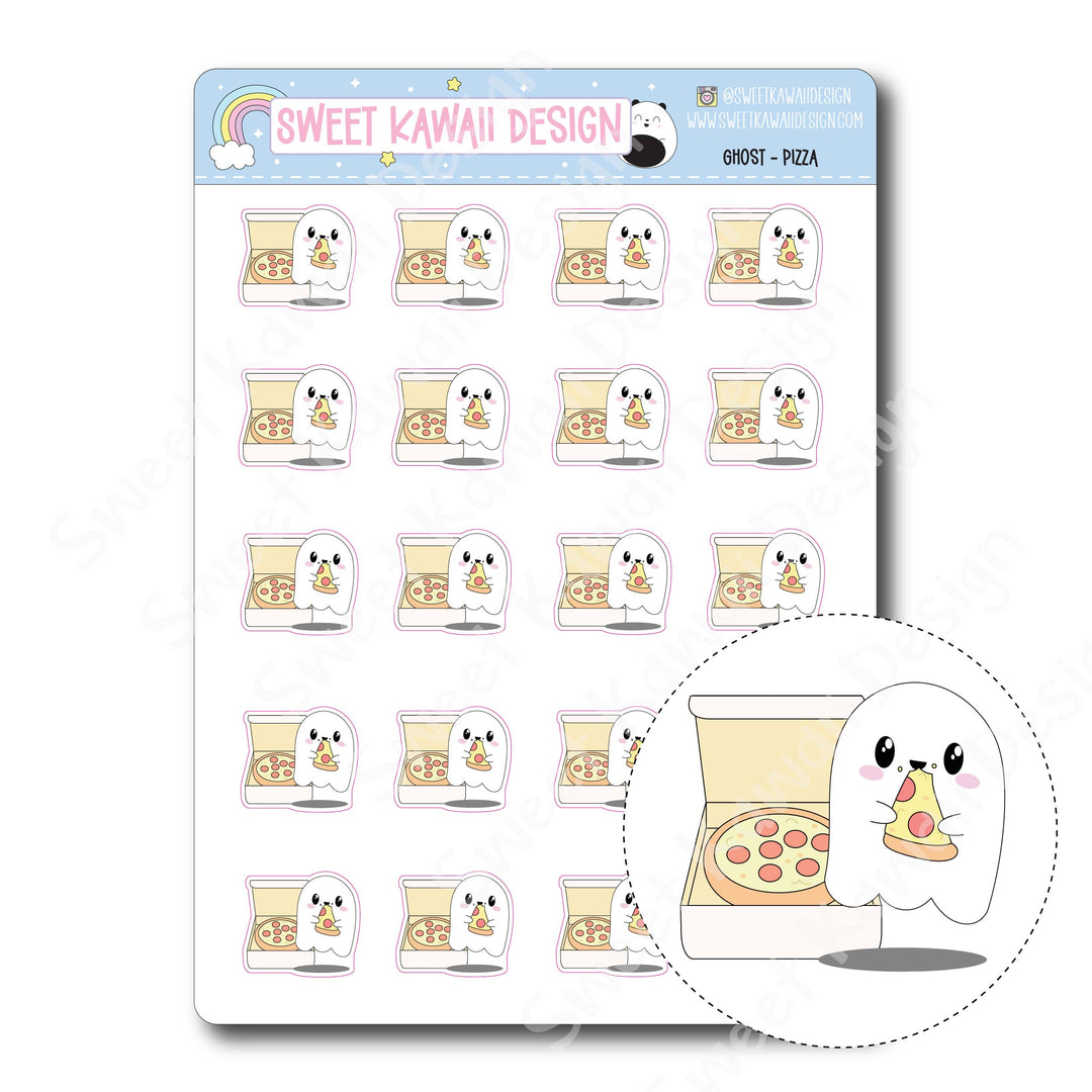 Kawaii Ghost Stickers - Pizza