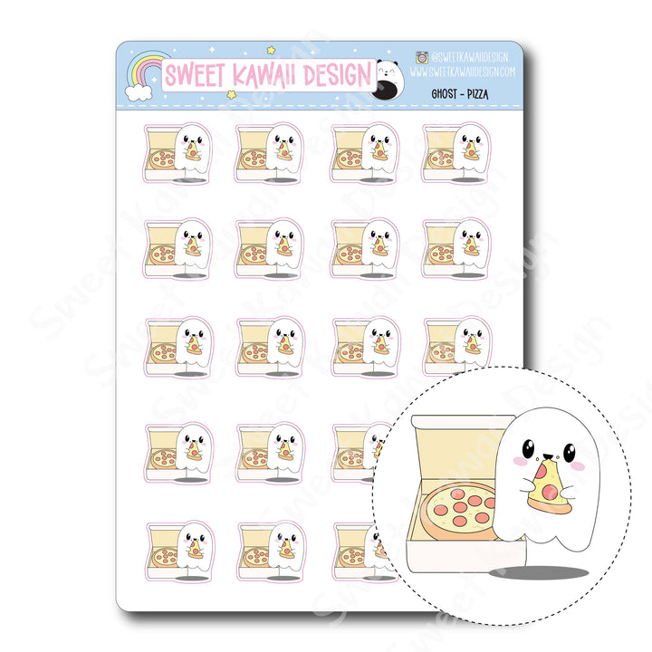 Kawaii Ghost Stickers - Pizza