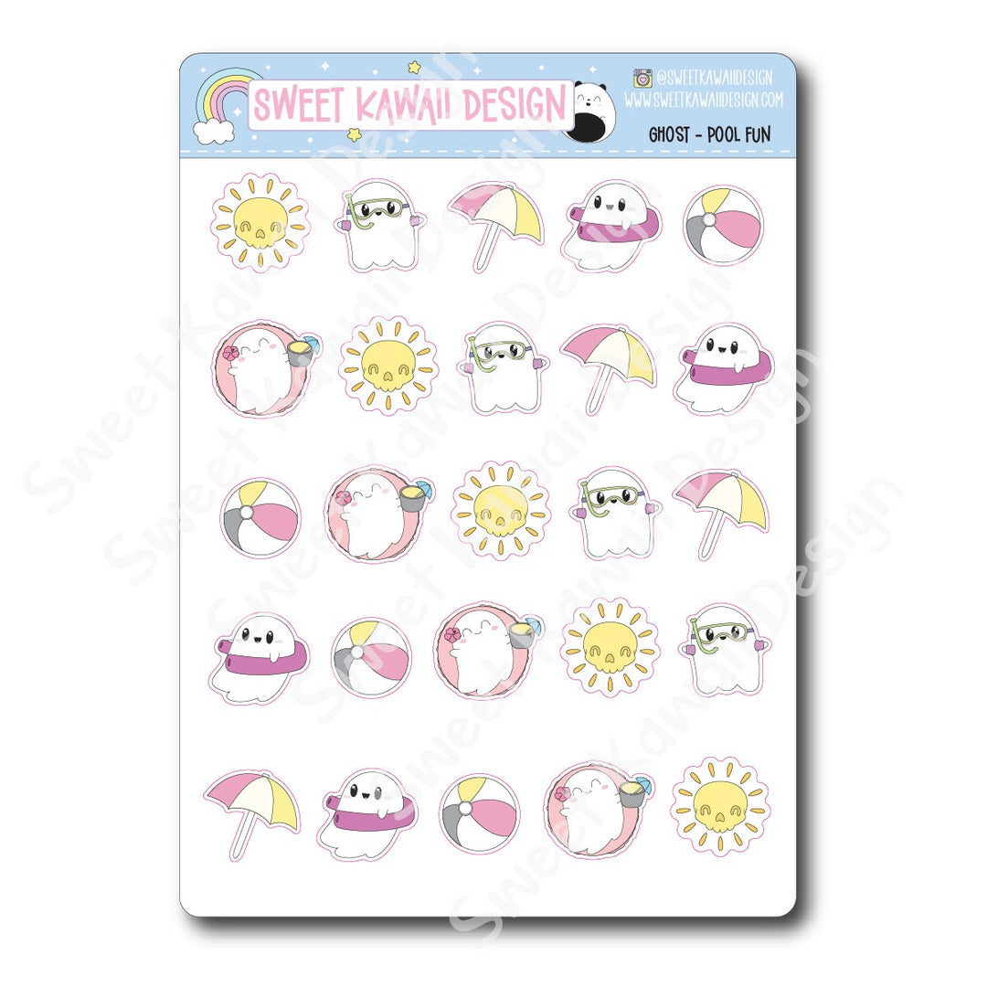 Kawaii Ghost Stickers - Pool Fun