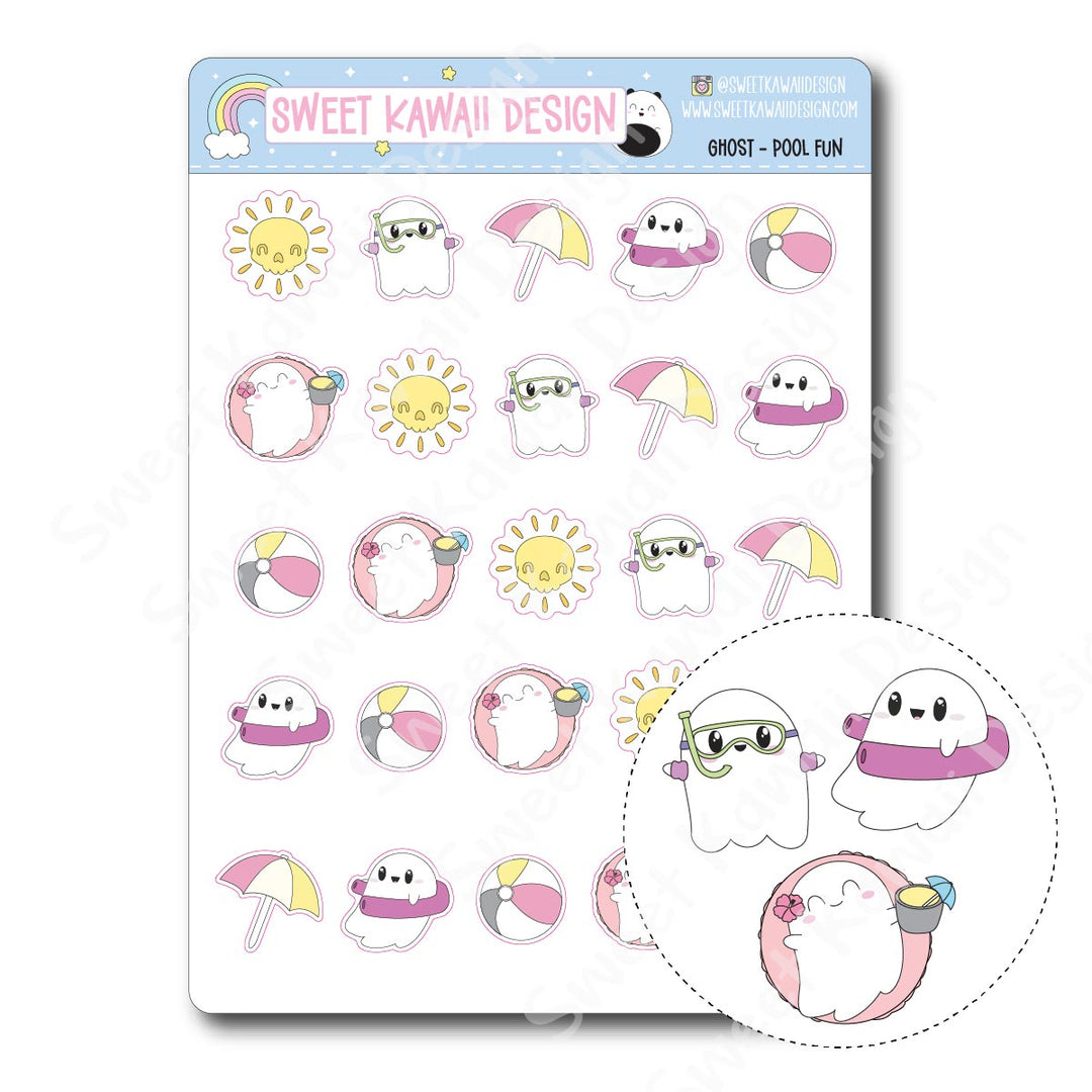 Kawaii Ghost Stickers - Pool Fun