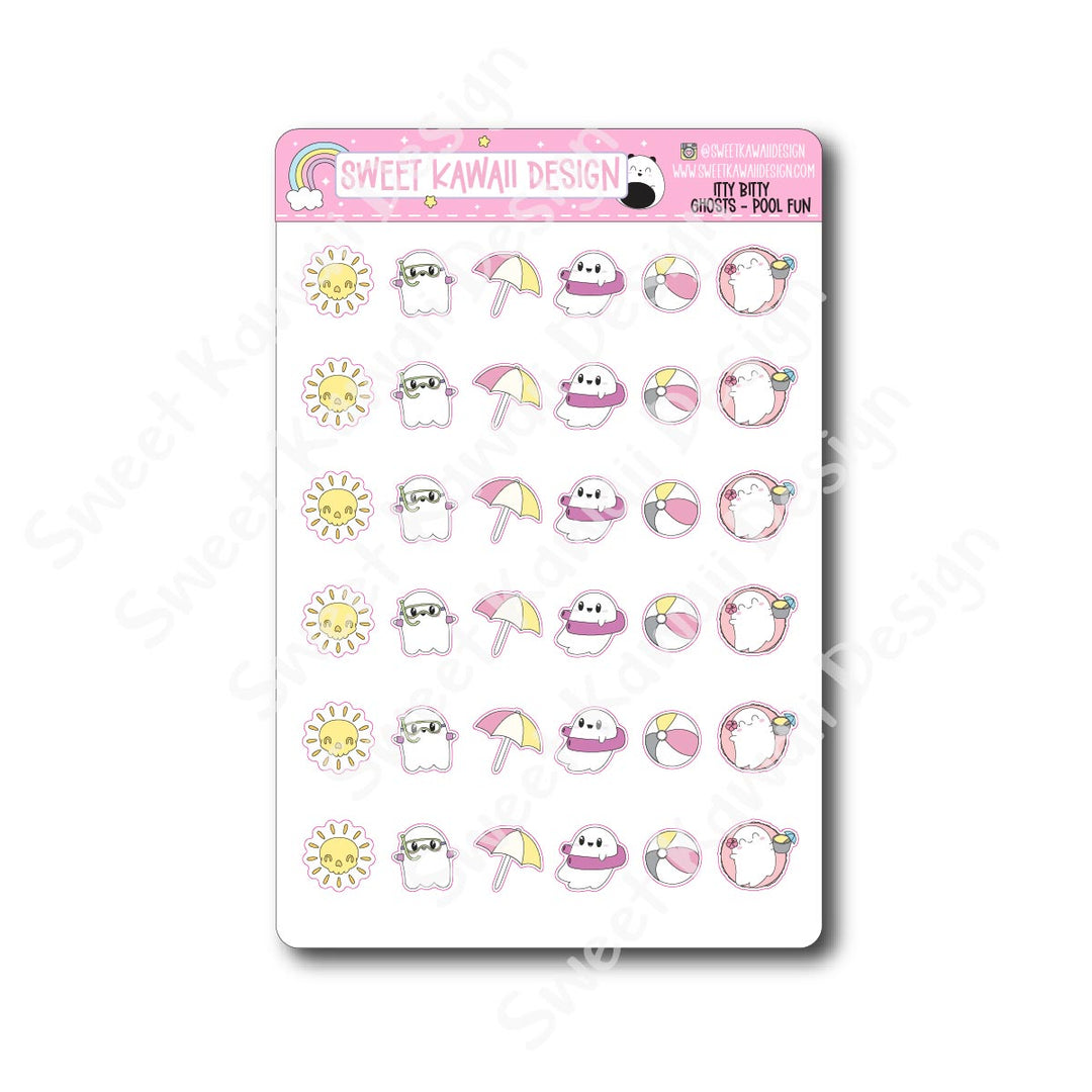 Kawaii Ghost Stickers - Pool Fun