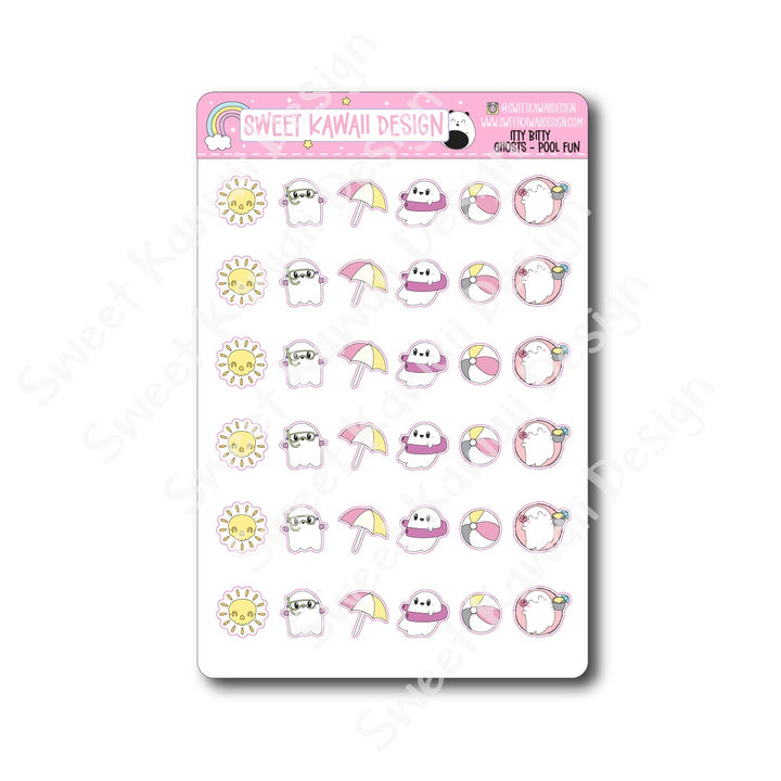 Kawaii Ghost Stickers - Pool Fun