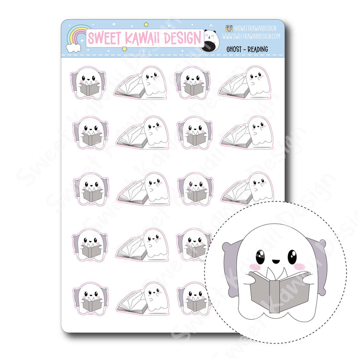 Kawaii Ghost Stickers - Reading