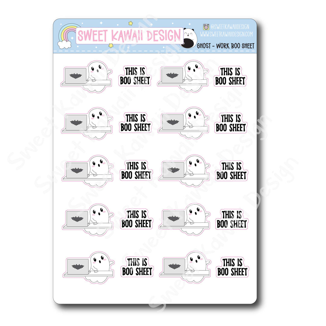 Kawaii Ghost Stickers - Work Boo Sheet