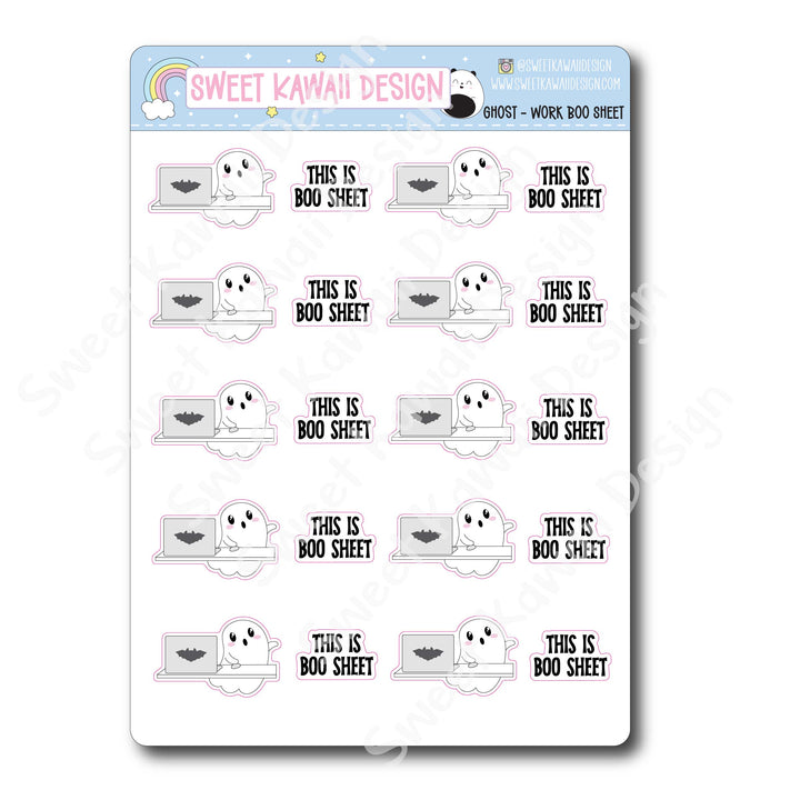 Kawaii Ghost Stickers - Work Boo Sheet