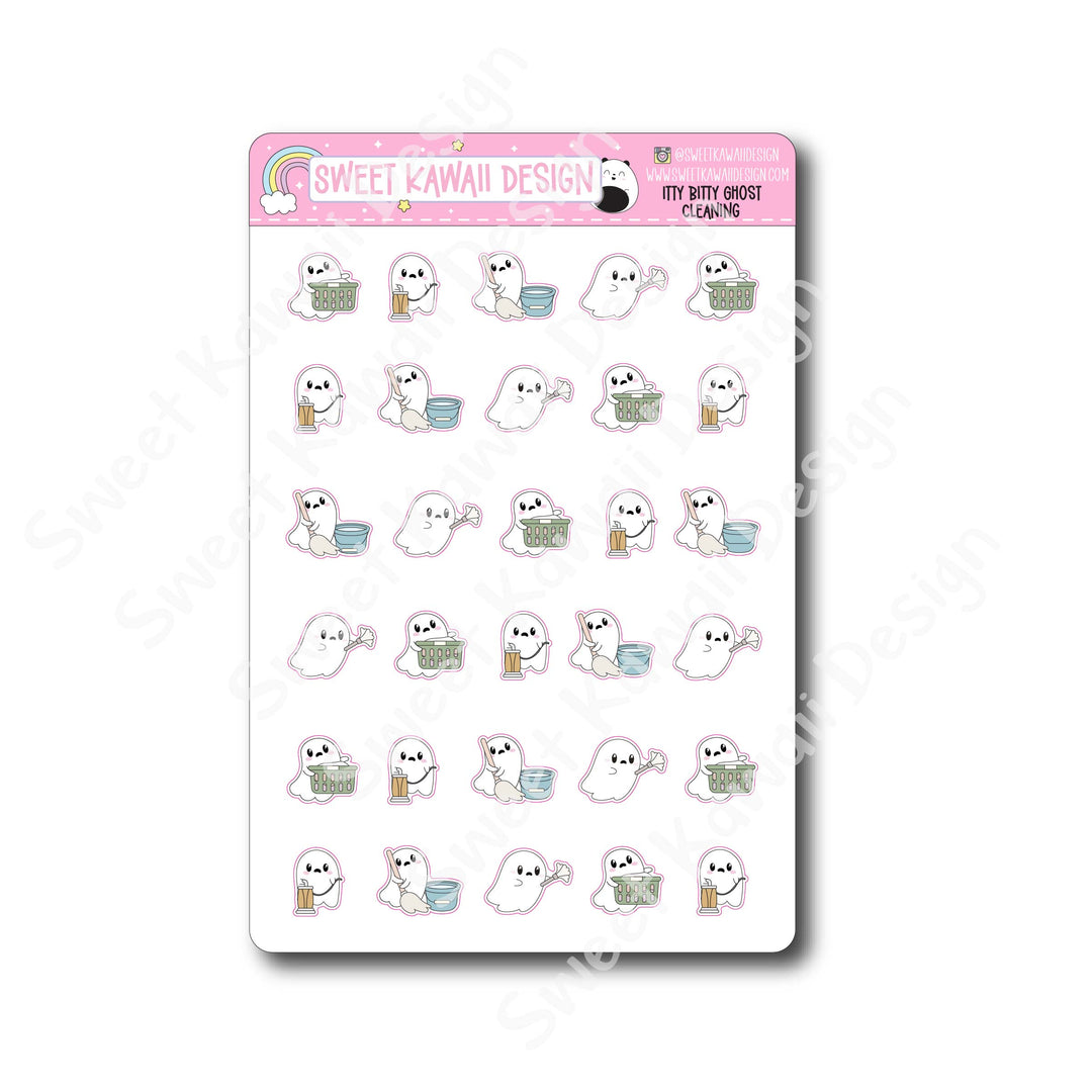 Kawaii Ghost Stickers - Cleaning