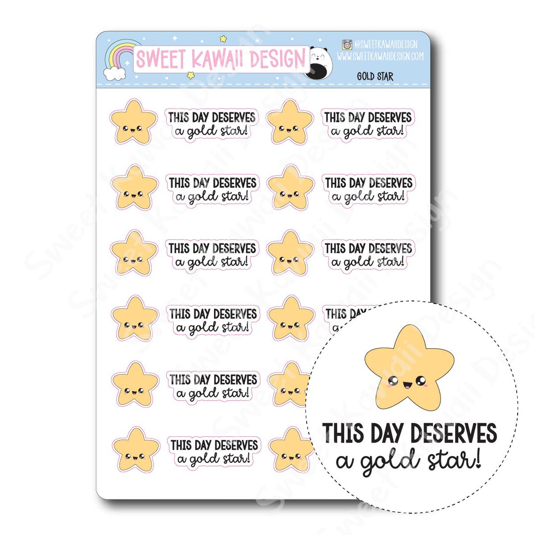 Kawaii Gold Star Stickers