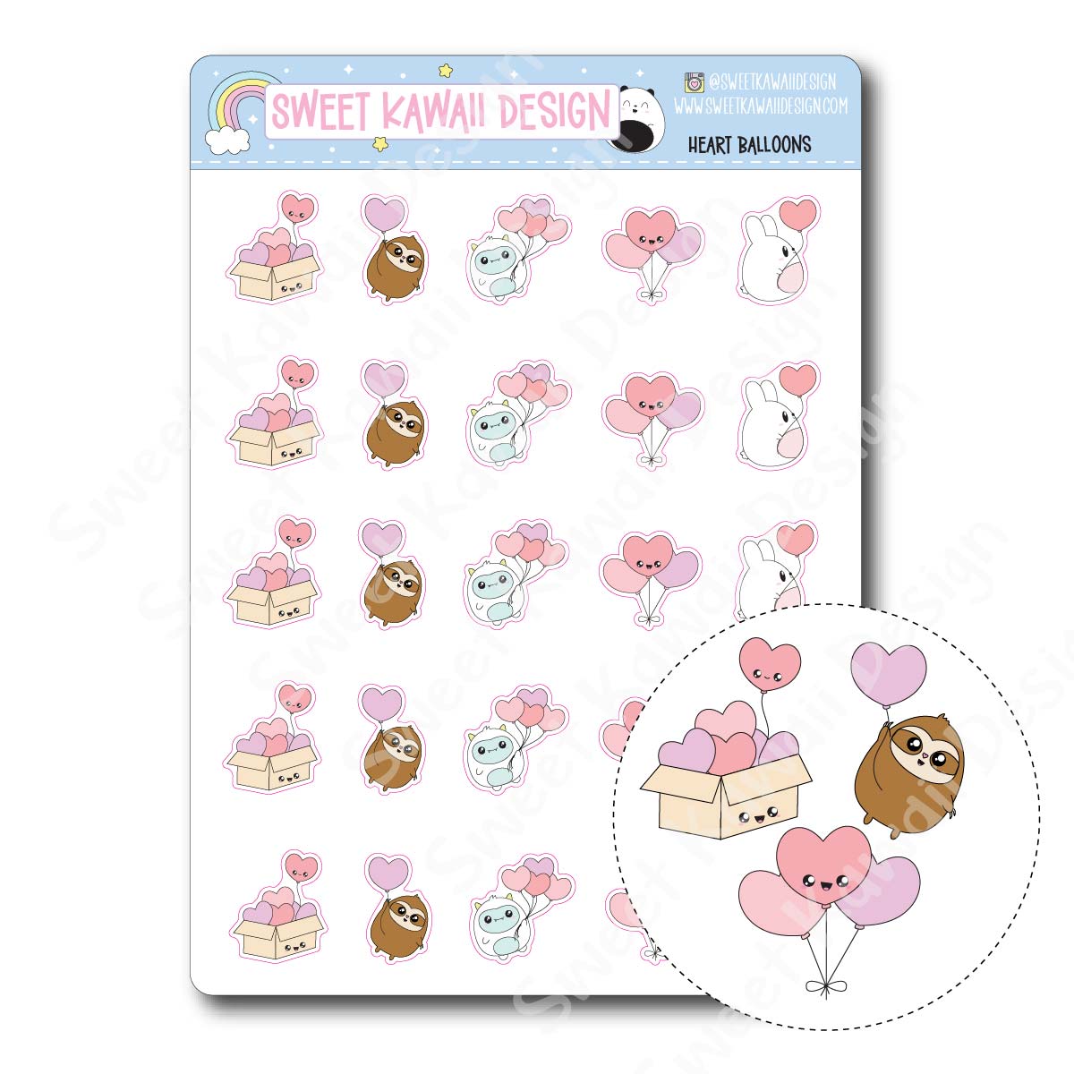 Kawaii Heart Balloon Stickers – Sweet Kawaii Design