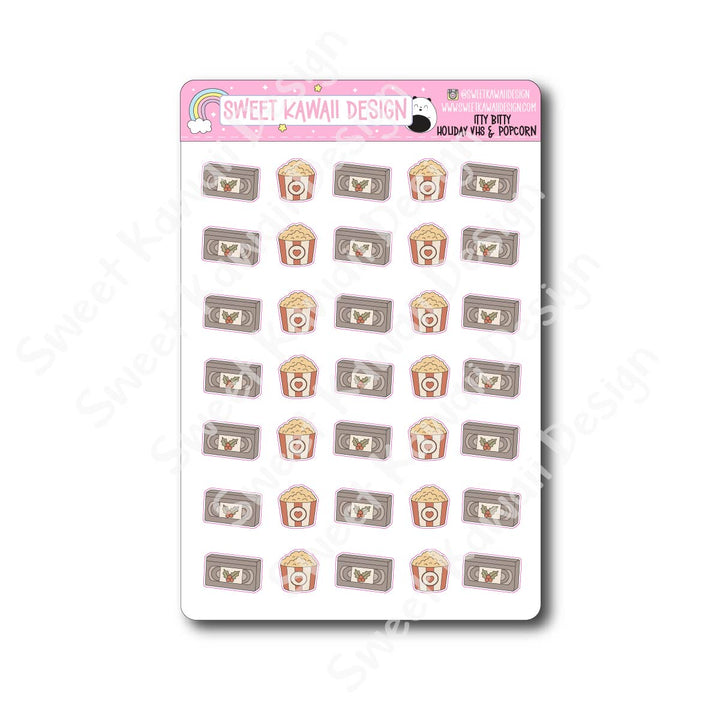 Kawaii Holiday VHS and Popcorn Stickers