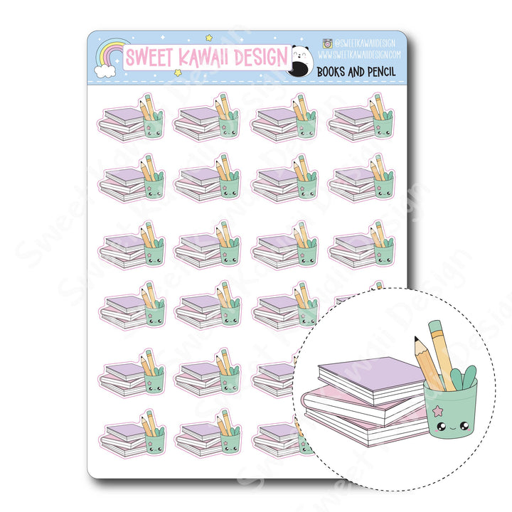 Kawaii Books and Pencil Stickers