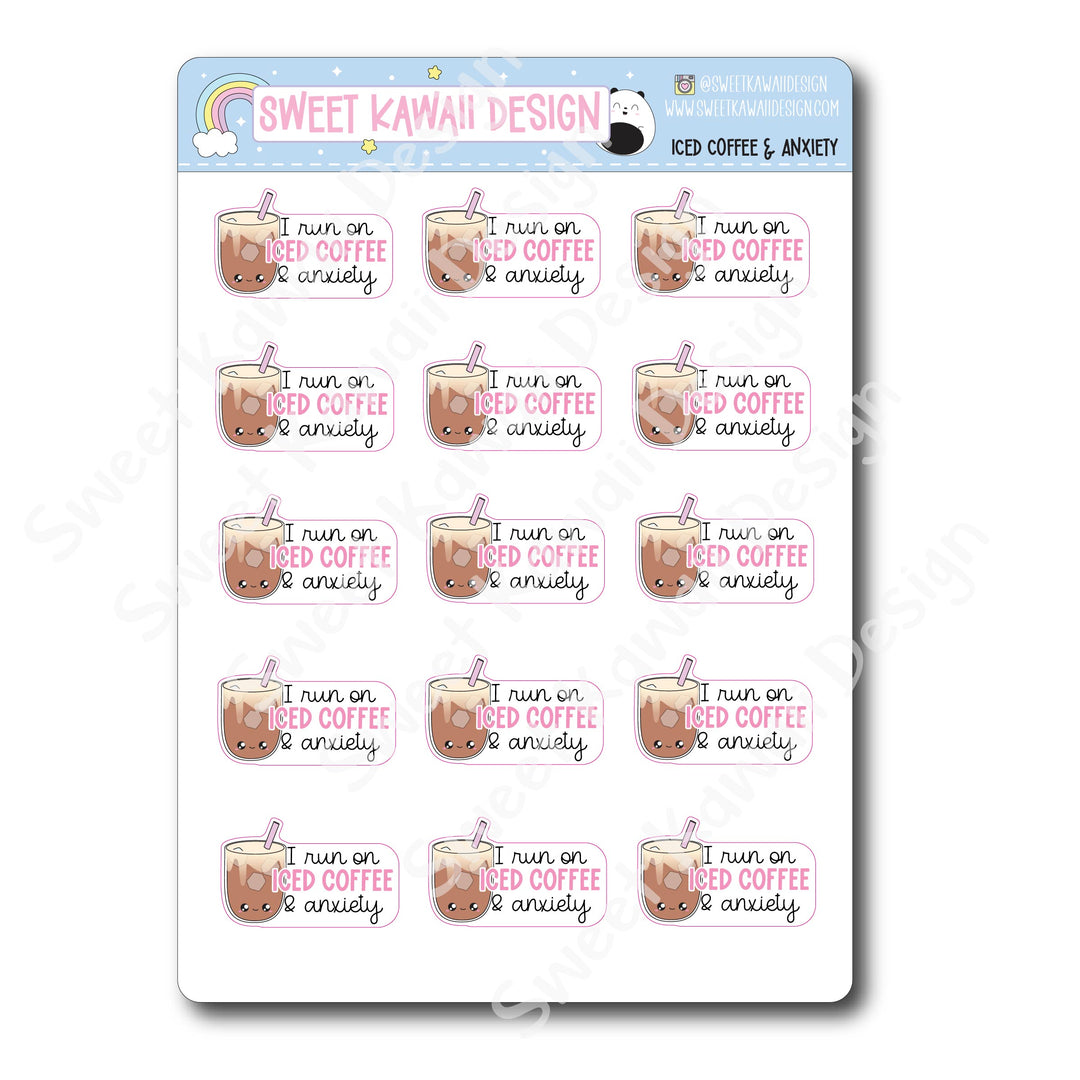 Kawaii Iced Coffee and Anxiety Stickers