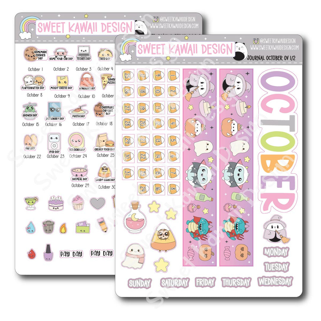 October 2025 Monthly Overview Stickers - Journal