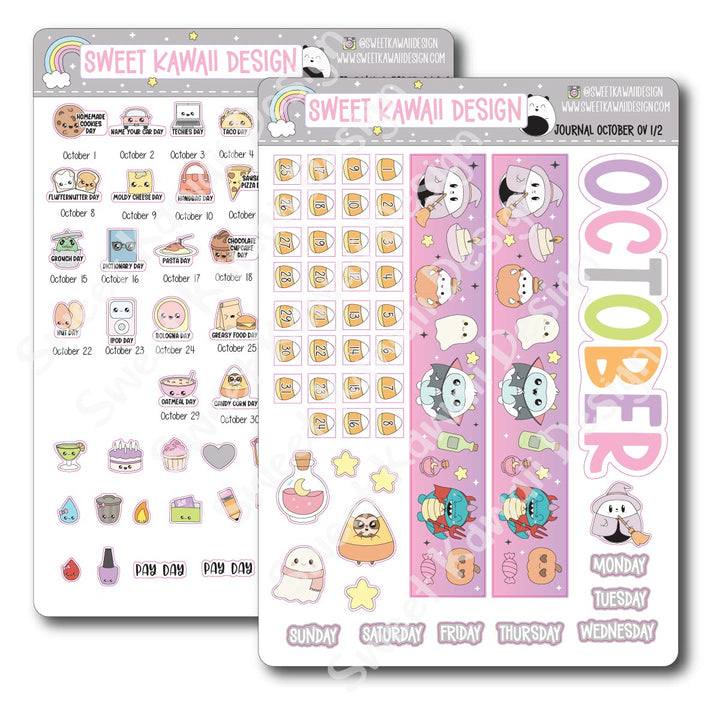 October 2025 Monthly Overview Stickers - Journal