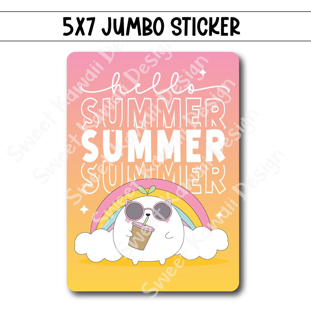 Kawaii Jumbo Sticker - Hello Summer  - Size Options Available