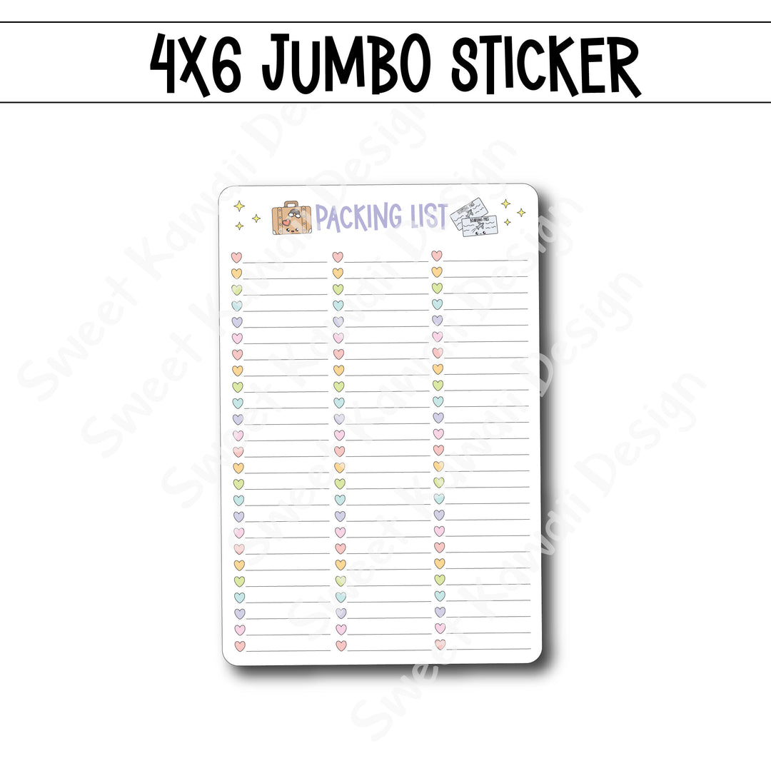 Kawaii Jumbo Sticker - Packing List - Size Options Available