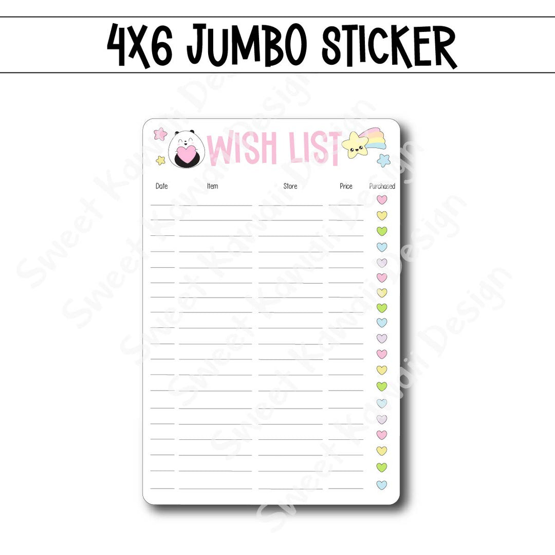 Kawaii Jumbo Sticker - Wish List - Size Options Available