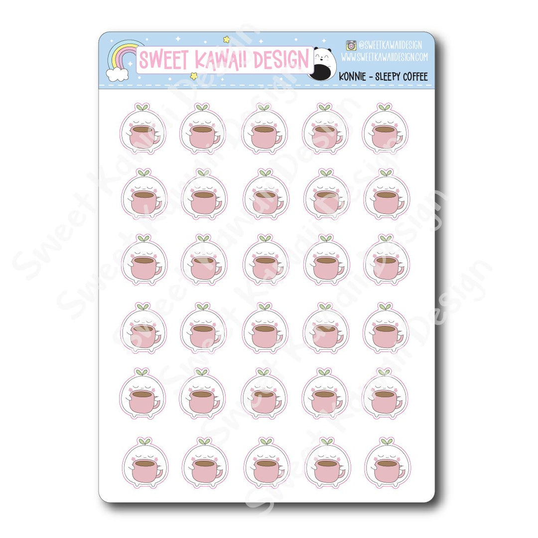 Kawaii Konnie Stickers - Sleepy Coffee