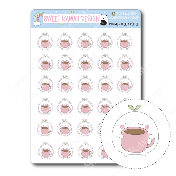 Kawaii Konnie Stickers - Sleepy Coffee