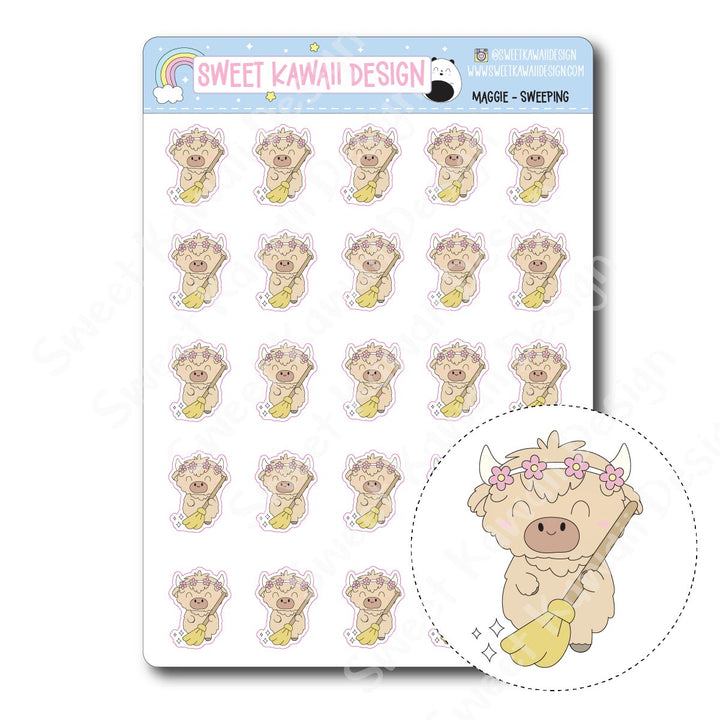 Kawaii Maggie Stickers - Sweeping