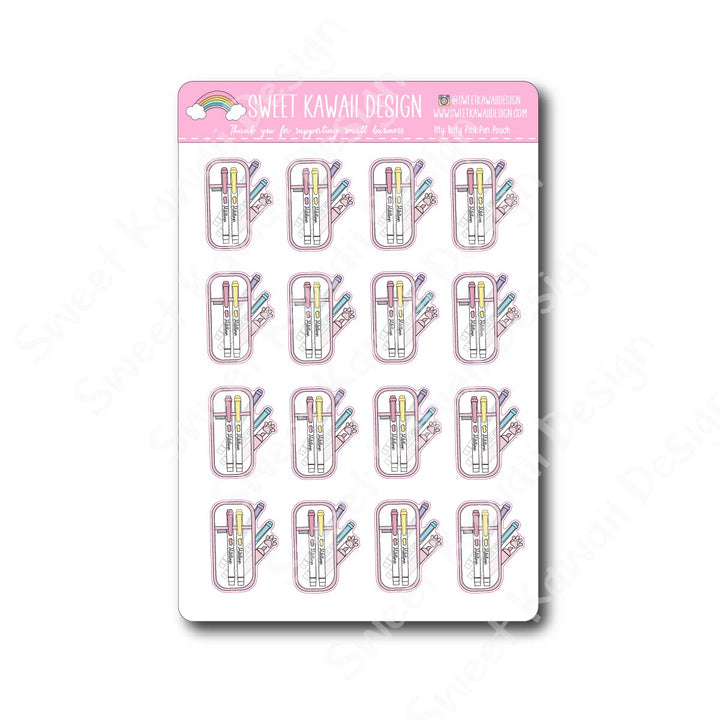 Kawaii Pink Pen Pouch Stickers
