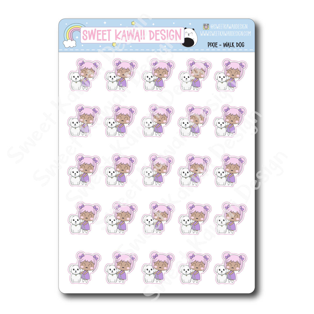Kawaii Pixie Stickers - Walk Dog
