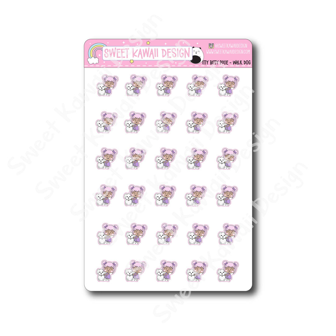 Kawaii Pixie Stickers - Walk Dog